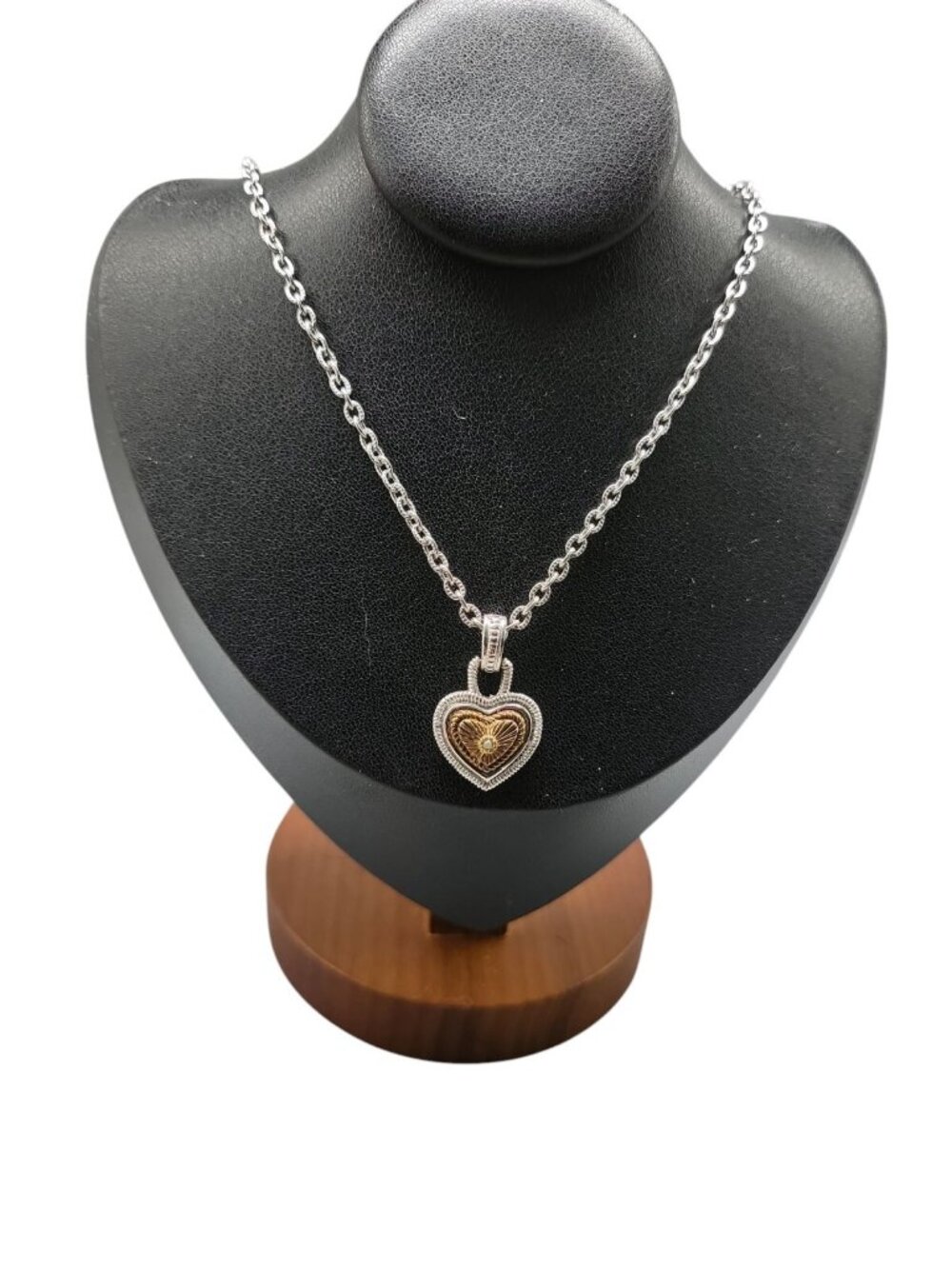 Vintage Diamonds International Two Tone Heart Pendant Necklace Silver Gold - Picture 4 of 11